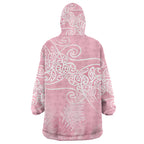 Aotearoa Maori Koru Curves Wearable Blanket Hoodie Silver Ferns - Rose Pink