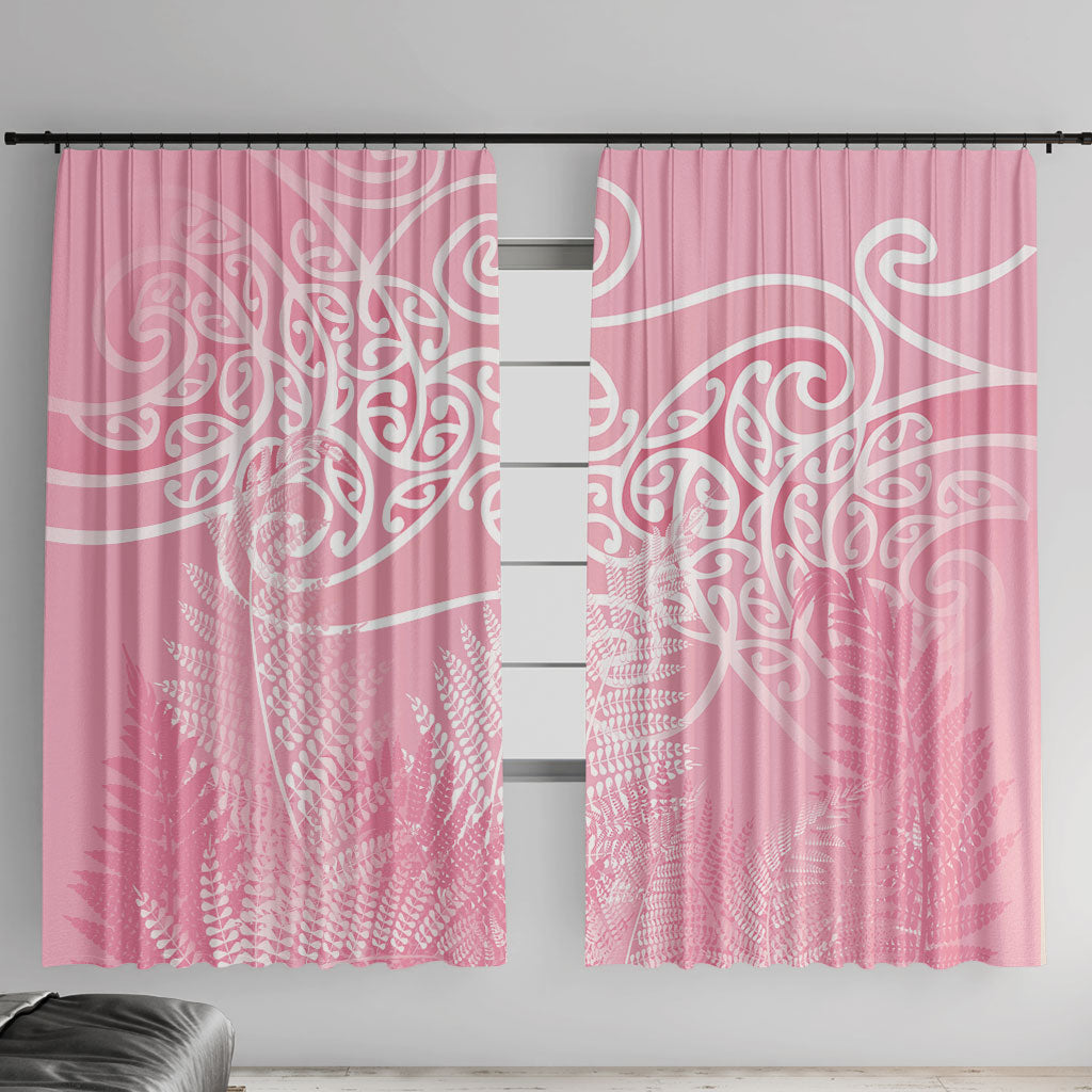 Aotearoa Maori Koru Curves Window Curtain Silver Ferns - Rose Pink