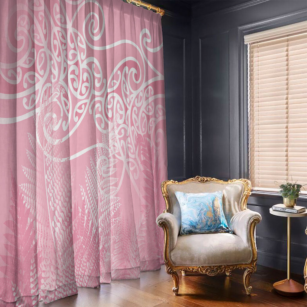 Aotearoa Maori Koru Curves Window Curtain Silver Ferns - Rose Pink