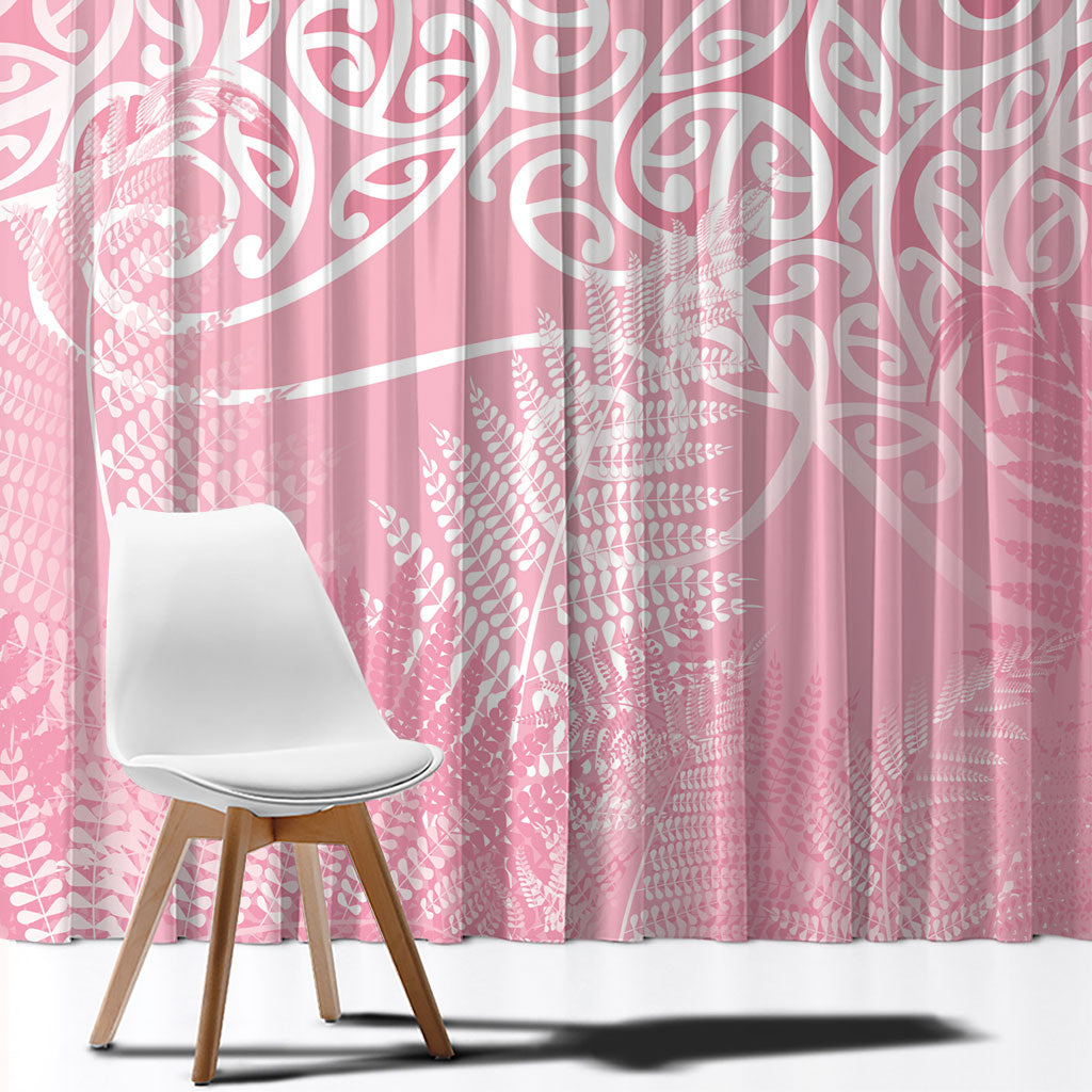 Aotearoa Maori Koru Curves Window Curtain Silver Ferns - Rose Pink