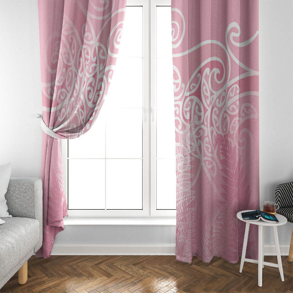 Aotearoa Maori Koru Curves Window Curtain Silver Ferns - Rose Pink