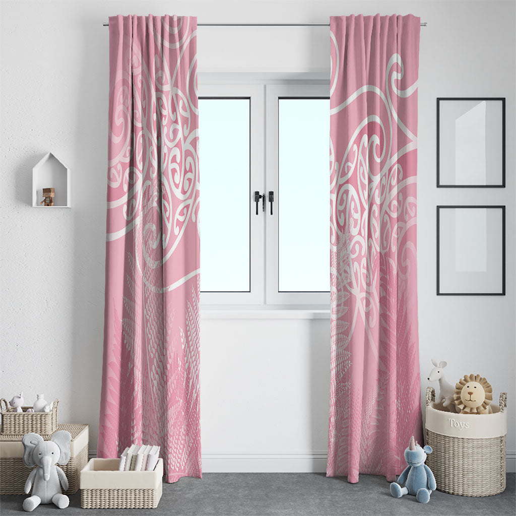 Aotearoa Maori Koru Curves Window Curtain Silver Ferns - Rose Pink