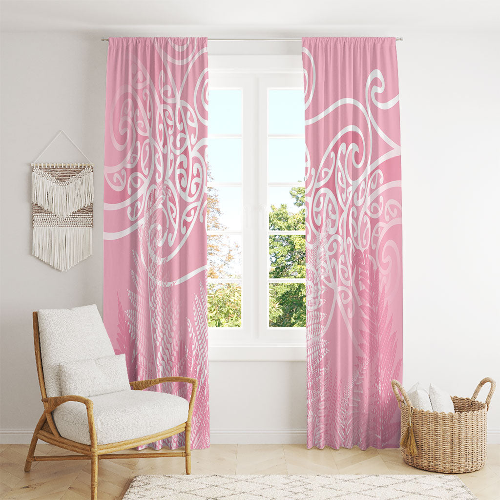 Aotearoa Maori Koru Curves Window Curtain Silver Ferns - Rose Pink