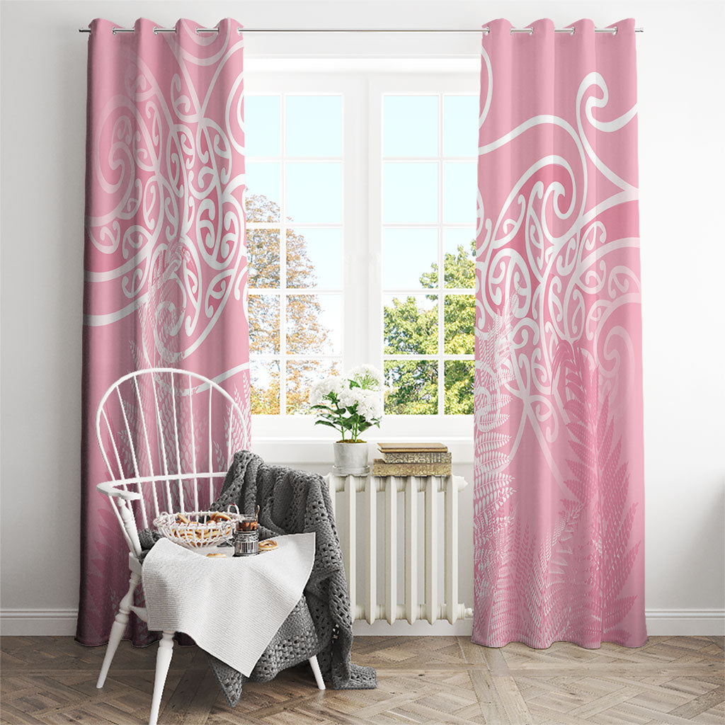 Aotearoa Maori Koru Curves Window Curtain Silver Ferns - Rose Pink