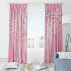 Aotearoa Maori Koru Curves Window Curtain Silver Ferns - Rose Pink