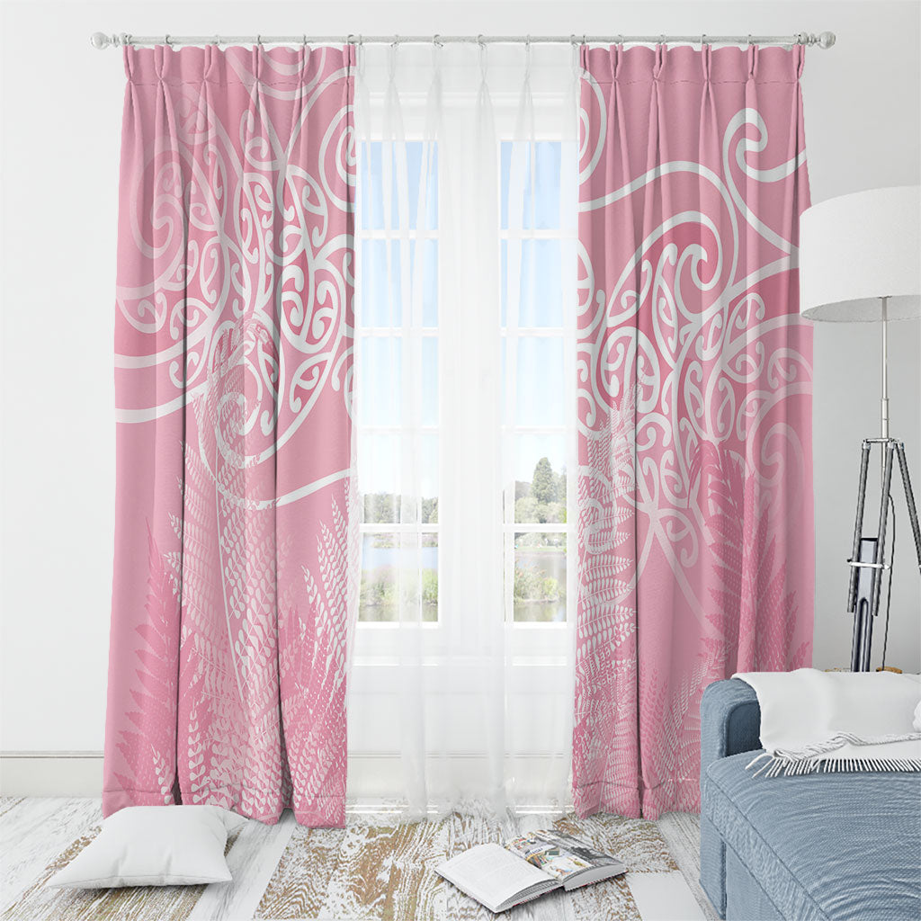 Aotearoa Maori Koru Curves Window Curtain Silver Ferns - Rose Pink