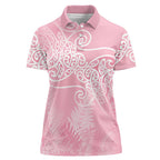 Aotearoa Maori Koru Curves Women Polo Shirt Silver Ferns - Rose Pink