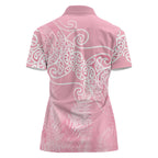 Aotearoa Maori Koru Curves Women Polo Shirt Silver Ferns - Rose Pink