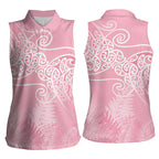 Aotearoa Maori Koru Curves Women Sleeveless Polo Shirt Silver Ferns - Rose Pink