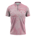Aotearoa Maori Koru Curves Zipper Polo Shirt Silver Ferns - Rose Pink