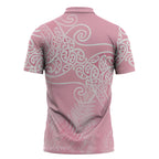 Aotearoa Maori Koru Curves Zipper Polo Shirt Silver Ferns - Rose Pink