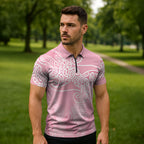 Aotearoa Maori Koru Curves Zipper Polo Shirt Silver Ferns - Rose Pink