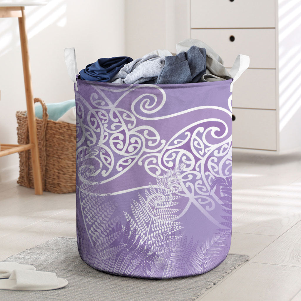 Aotearoa Maori Koru Curves Laundry Basket Silver Ferns - Amethyst
