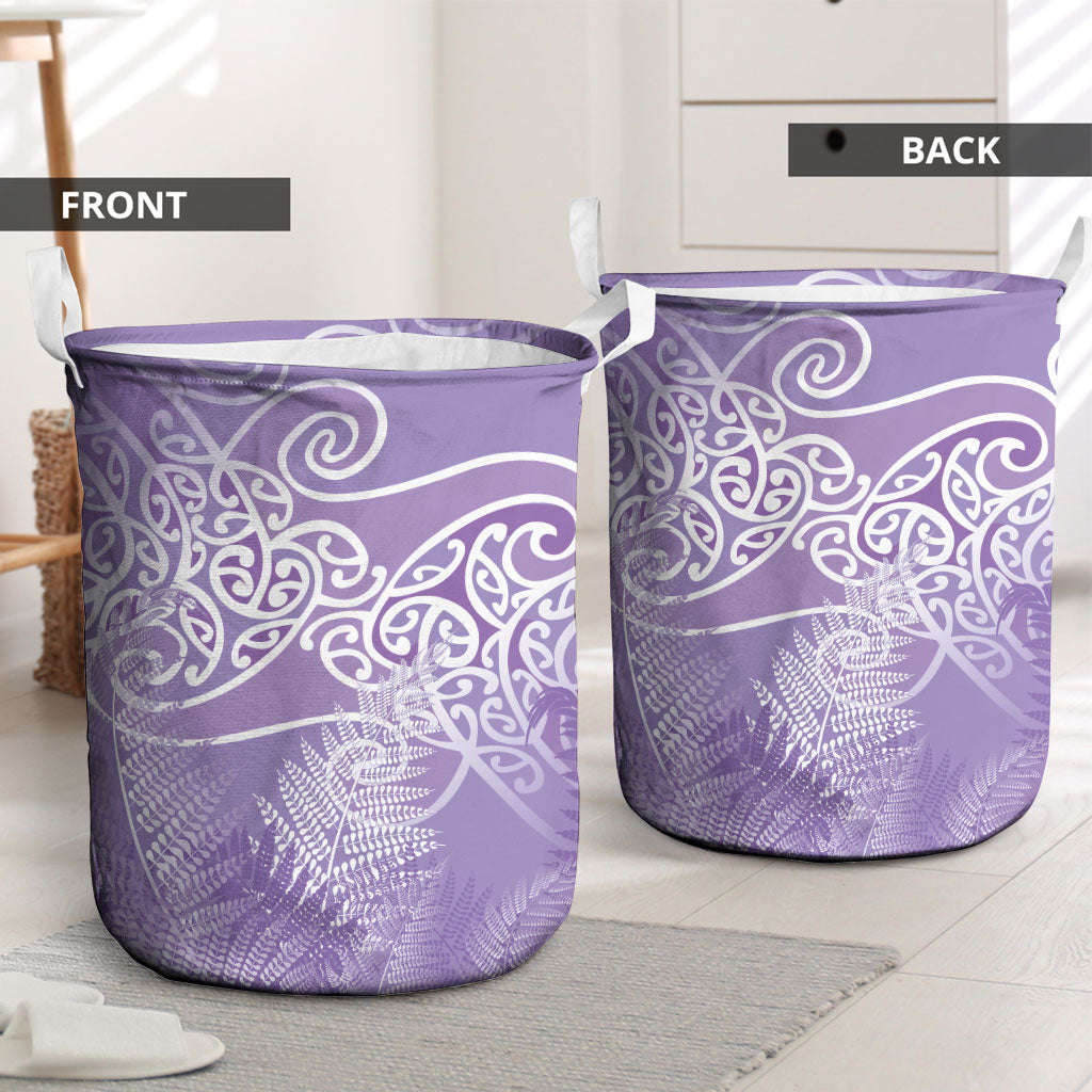 Aotearoa Maori Koru Curves Laundry Basket Silver Ferns - Amethyst