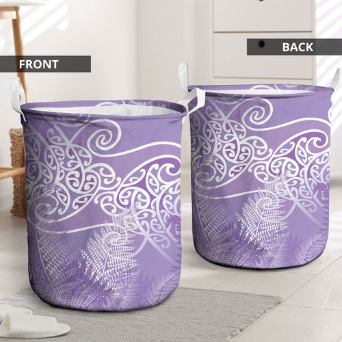 Aotearoa Maori Koru Curves Laundry Basket Silver Ferns - Amethyst