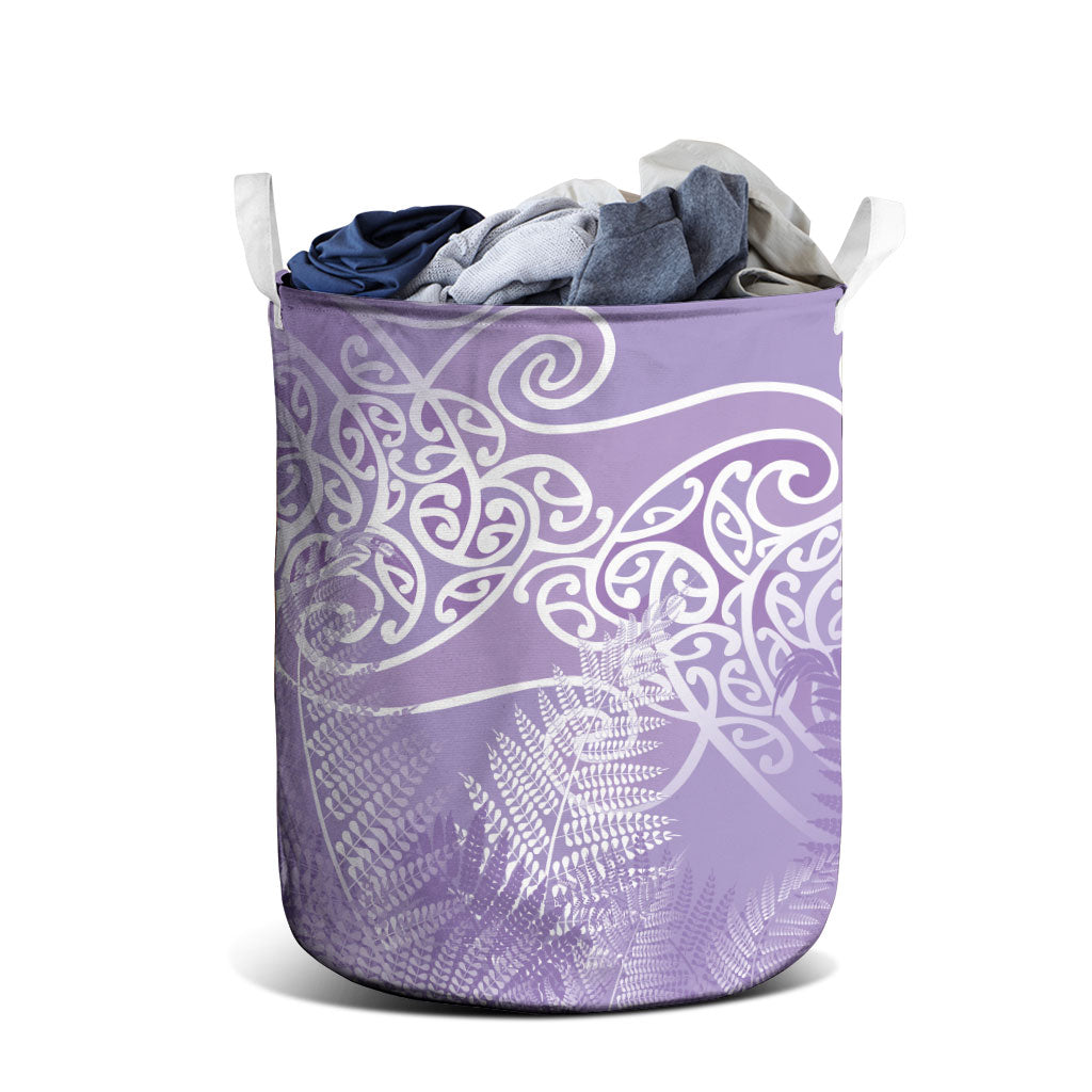Aotearoa Maori Koru Curves Laundry Basket Silver Ferns - Amethyst