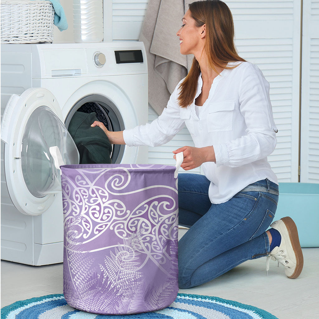 Aotearoa Maori Koru Curves Laundry Basket Silver Ferns - Amethyst