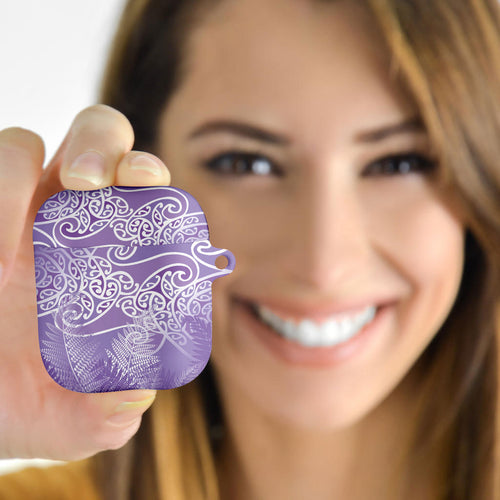 Aotearoa Maori Koru Curves AirPods Case Silver Ferns - Amethyst