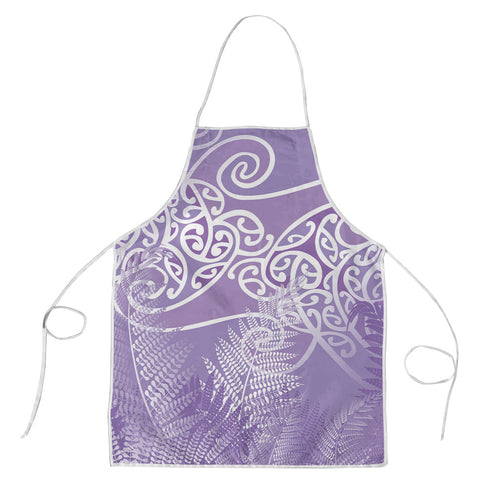 Aotearoa Maori Koru Curves Apron Silver Ferns - Amethyst