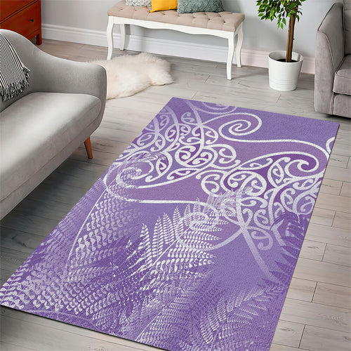Aotearoa Maori Koru Curves Area Rug Silver Ferns - Amethyst