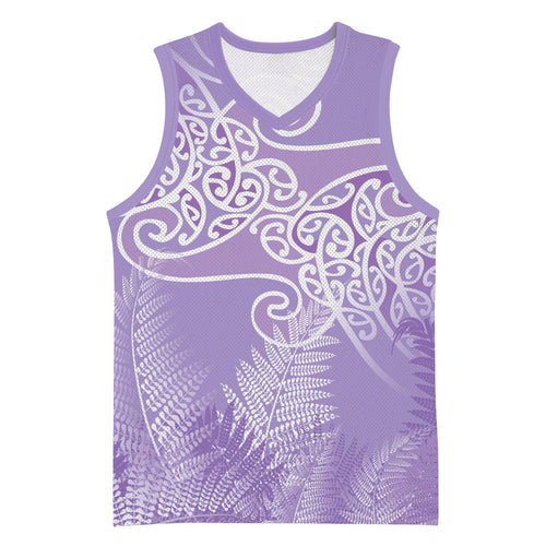 Aotearoa Maori Koru Curves Basketball Jersey Silver Ferns - Amethyst