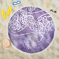 Aotearoa Maori Koru Curves Beach Blanket Silver Ferns - Amethyst