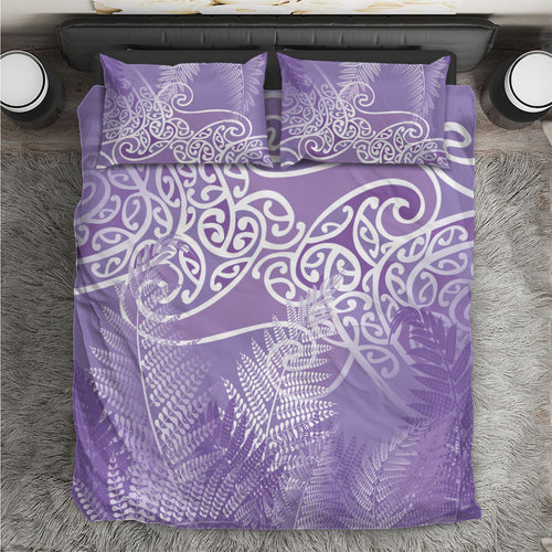Aotearoa Maori Koru Curves Bedding Set Silver Ferns - Amethyst