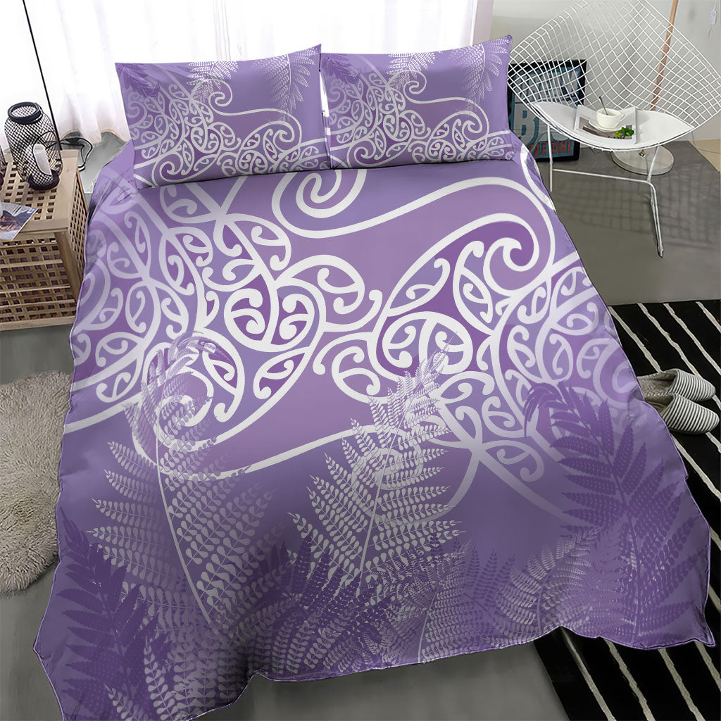 Aotearoa Maori Koru Curves Bedding Set Silver Ferns - Amethyst