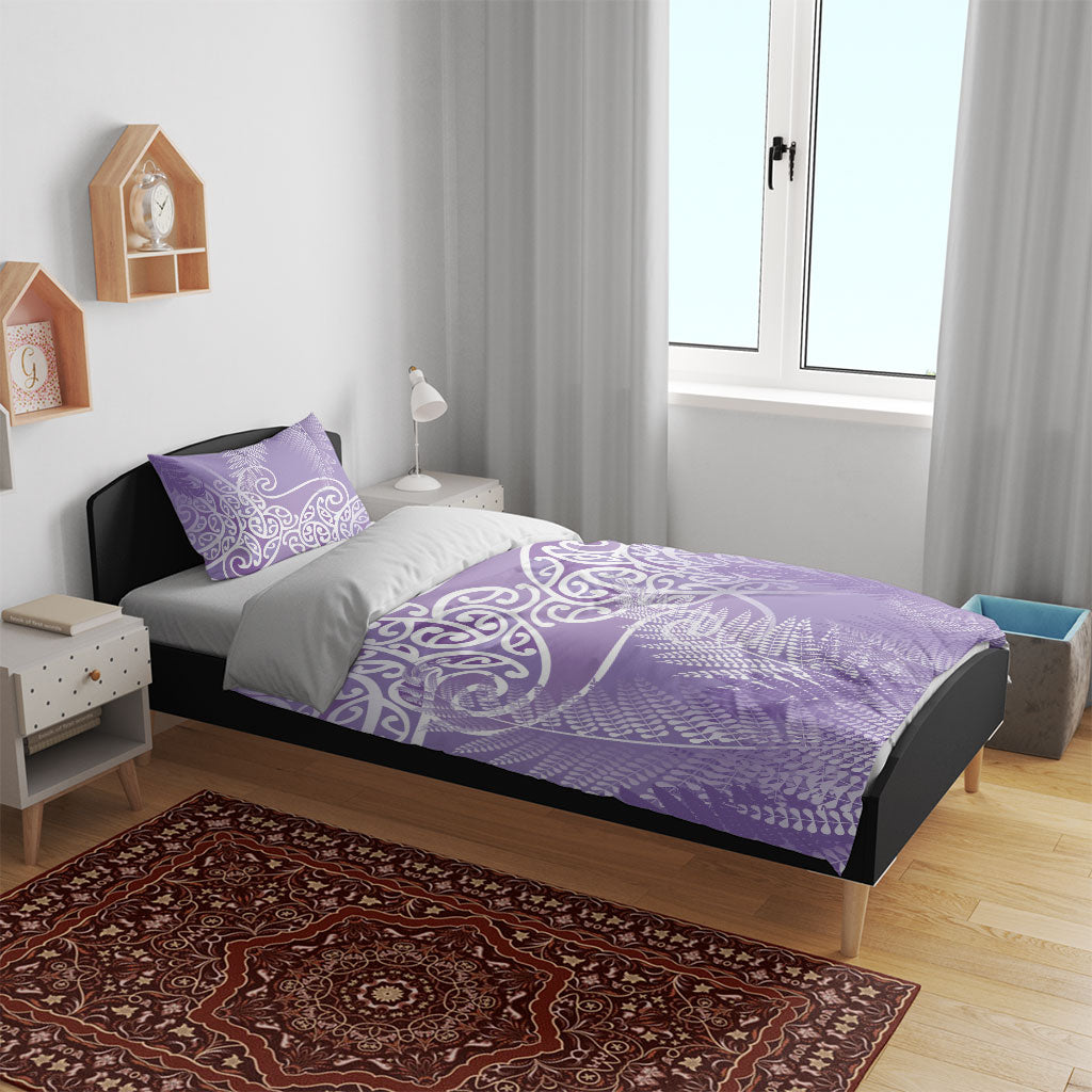 Aotearoa Maori Koru Curves Bedding Set Silver Ferns - Amethyst