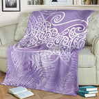 Aotearoa Maori Koru Curves Blanket Silver Ferns - Amethyst