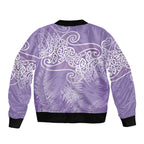 Aotearoa Maori Koru Curves Bomber Jacket Silver Ferns - Amethyst