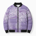 Aotearoa Maori Koru Curves Bomber Puffer Jacket Silver Ferns - Amethyst