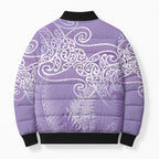Aotearoa Maori Koru Curves Bomber Puffer Jacket Silver Ferns - Amethyst
