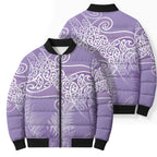Aotearoa Maori Koru Curves Bomber Puffer Jacket Silver Ferns - Amethyst