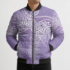 Aotearoa Maori Koru Curves Bomber Puffer Jacket Silver Ferns - Amethyst