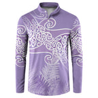 Aotearoa Maori Koru Curves Button Sweatshirt Silver Ferns - Amethyst