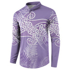 Aotearoa Maori Koru Curves Button Sweatshirt Silver Ferns - Amethyst