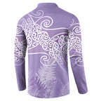Aotearoa Maori Koru Curves Button Sweatshirt Silver Ferns - Amethyst