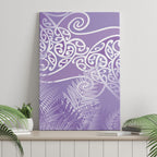 Aotearoa Maori Koru Curves Canvas Wall Art Silver Ferns - Amethyst