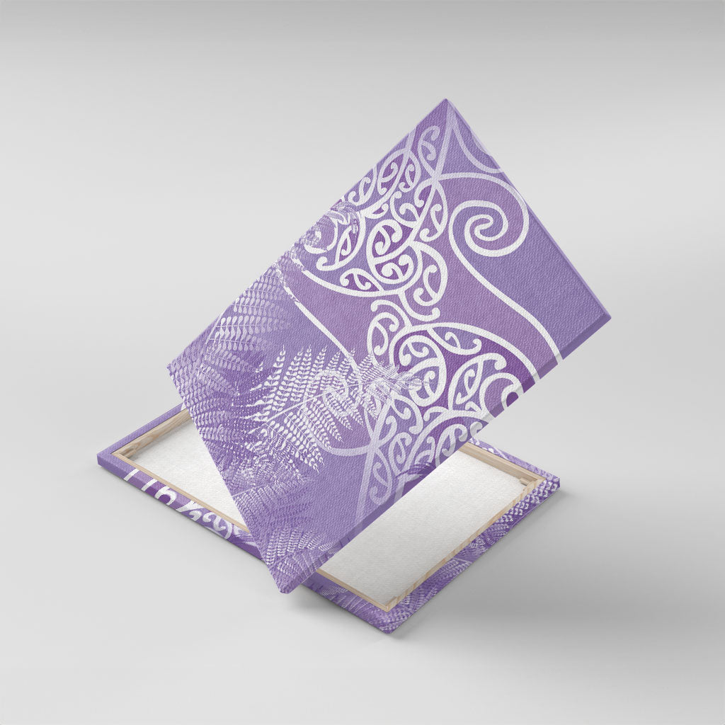 Aotearoa Maori Koru Curves Canvas Wall Art Silver Ferns - Amethyst