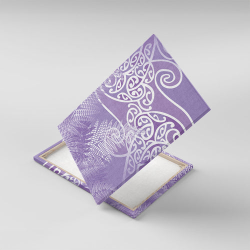 Aotearoa Maori Koru Curves Canvas Wall Art Silver Ferns - Amethyst
