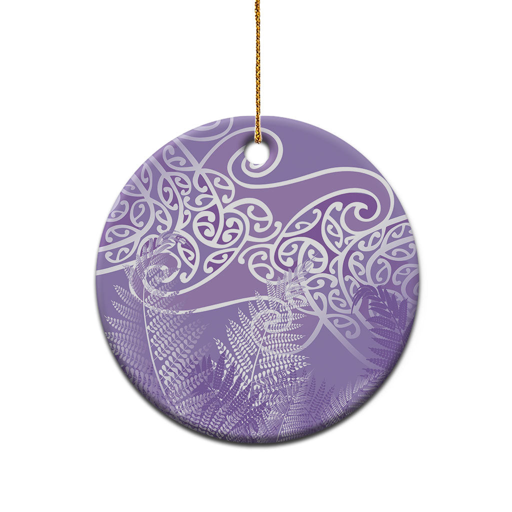 Aotearoa Maori Koru Curves Ceramic Ornament Silver Ferns - Amethyst