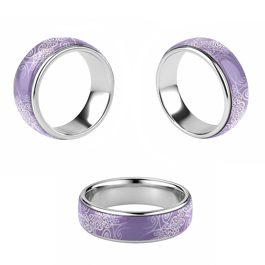 Aotearoa Maori Koru Curves Classic Ring Silver Ferns - Amethyst