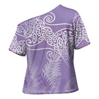 Aotearoa Maori Koru Curves Cross Shoulder Shirt Silver Ferns - Amethyst