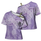 Aotearoa Maori Koru Curves Cross Shoulder Shirt Silver Ferns - Amethyst