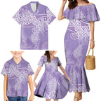 Aotearoa Maori Koru Curves Family Matching Mermaid Dress and Hawaiian Shirt Silver Ferns - Amethyst