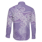 Aotearoa Maori Koru Curves Family Matching Mermaid Dress and Hawaiian Shirt Silver Ferns - Amethyst