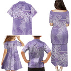 Aotearoa Maori Koru Curves Family Matching Puletasi and Hawaiian Shirt Silver Ferns - Amethyst