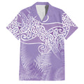 Aotearoa Maori Koru Curves Family Matching Short Sleeve Bodycon Dress and Hawaiian Shirt Silver Ferns - Amethyst