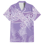 Aotearoa Maori Koru Curves Family Matching Short Sleeve Bodycon Dress and Hawaiian Shirt Silver Ferns - Amethyst